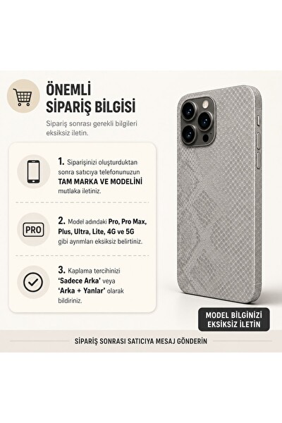 Piyatech Açık Gri Yılan Derisi Tüm Telefon Modellerine Uyumlu Kaplama Sipariş Sonrası Marka ve Modelinizi İletiniz