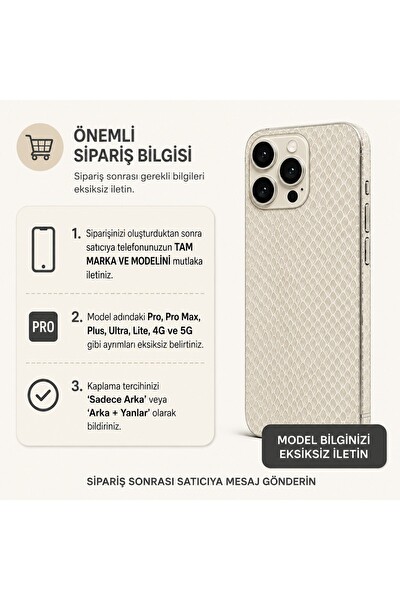 Piyatech Fildişi Yılan Derisi Tüm Telefon Modellerine Uyumlu Kaplama Sipariş Sonrası Marka ve Modelinizi İletiniz