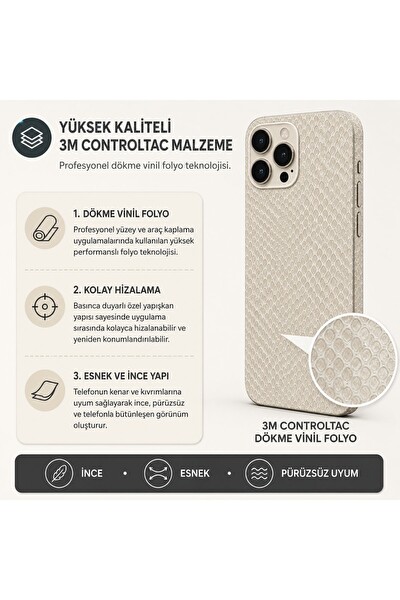 Piyatech Fildişi Yılan Derisi Tüm Telefon Modellerine Uyumlu Kaplama Sipariş Sonrası Marka ve Modelinizi İletiniz