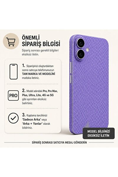 Piyatech Lavanta Yılan Derisi Tüm Telefon Modellerine Uyumlu Kaplama Sipariş Sonrası Marka ve Modelinizi İletiniz