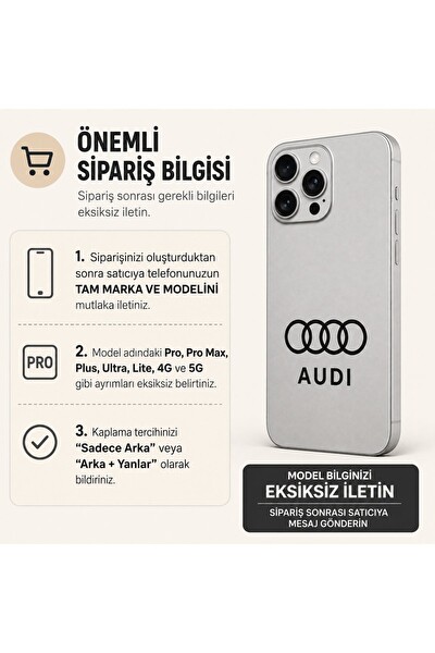 Piyatech Gümüş Audi Tüm Telefon Modellerine Uyumlu Kaplama Sipariş Sonrası Marka ve Modelinizi İletiniz