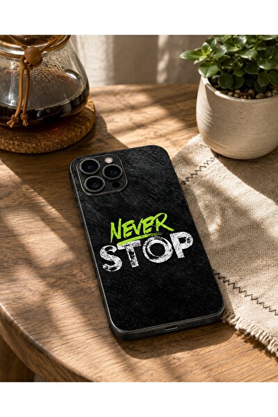 Piyatech Neon Never Stop Siyah Tüm Telefon Modellerine Uyumlu Kaplama Sipariş Sonrası Marka ve Modelinizi İletiniz