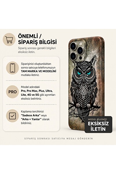 Piyatech Turkuaz Gözlü Gece Baykuşu Tüm Telefon Modellerine Uyumlu Kaplama Sipariş Sonrası Marka ve Modelinizi İletiniz