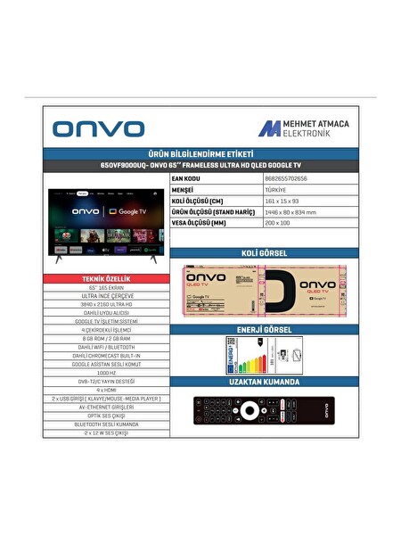 Onvo 65OVF9000 4K Ultra HD 65