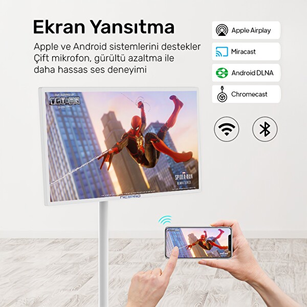 NPO SW3293T 32'' Full HD 4 RAM 128 GB Android Dokunmatik Şarjlı Taşınabilir Smart Led Ekran