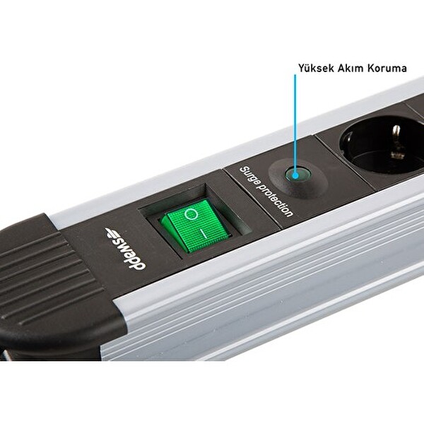 S-Link Swapp SPGKS05 1.5 M 3G1.5MM2 900 Joule 5'li Gri Akım Korumalı Priz