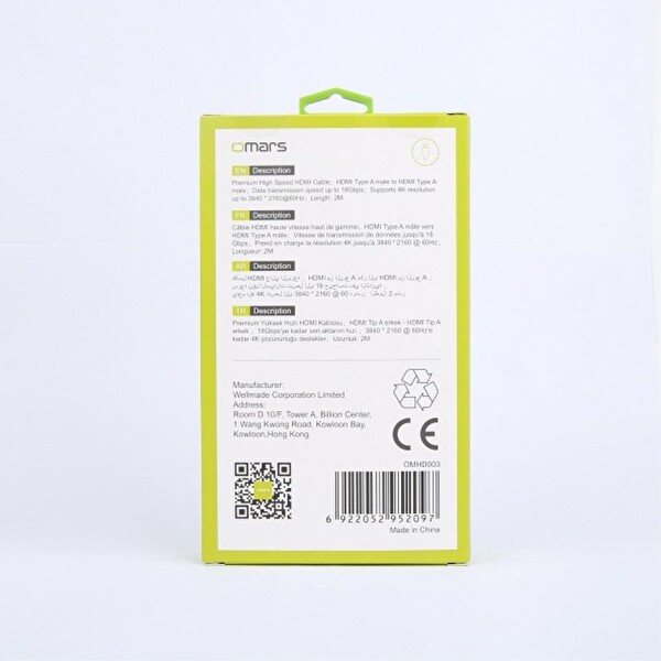 Omars Premium Sertifikalı 4K 60 HZ 18 GBPS 2 Metre 2.0B HDMI Kablo