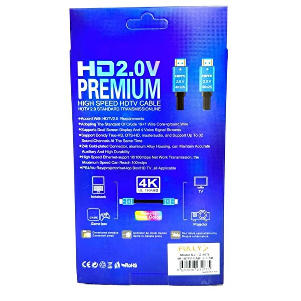 Fully 4Kx2K 60Hz UHD 2.0V 1.5 Metre HDMI Kablo