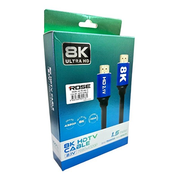 Rose 1.5 Metre 8K Ultra HD 2.1v 7680x4320P HDMI Kablo