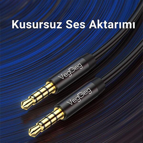 VegGieg 3.5mm Jack TRRS Hi-Fi Örgülü AUX Mikrofon ve Ses Kablosu 2 Metre V-A613