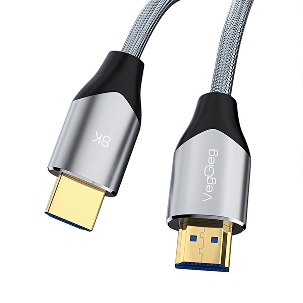 VegGieg 8K 60Hz 4K 120Hz 48 Gbps HDR ARC HDCP Örgülü HDMI 2.1 Kablo 2 Metre