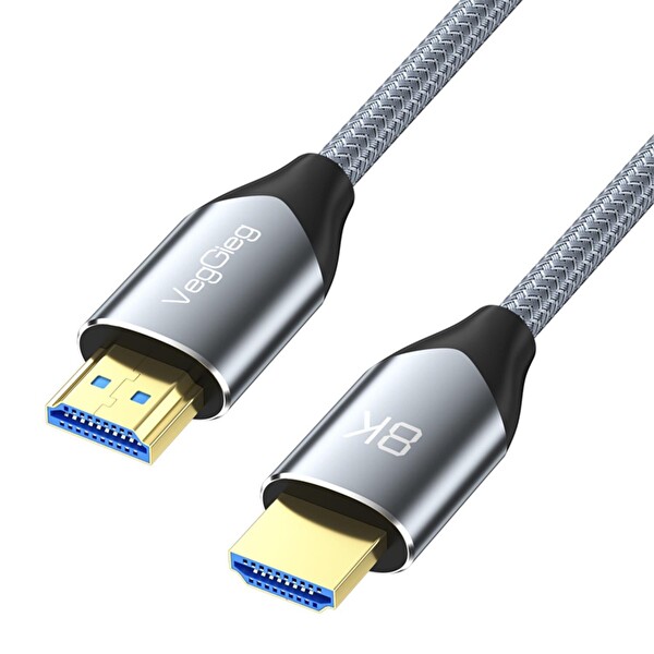 VegGieg 8K 60Hz 4K 120Hz 48 Gbps HDR ARC HDCP Örgülü HDMI 2.1 Kablo 2 Metre