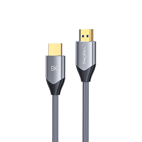 VegGieg 8K 60Hz 4K 120Hz 48 Gbps HDR ARC HDCP Örgülü HDMI 2.1 Kablo 2 Metre