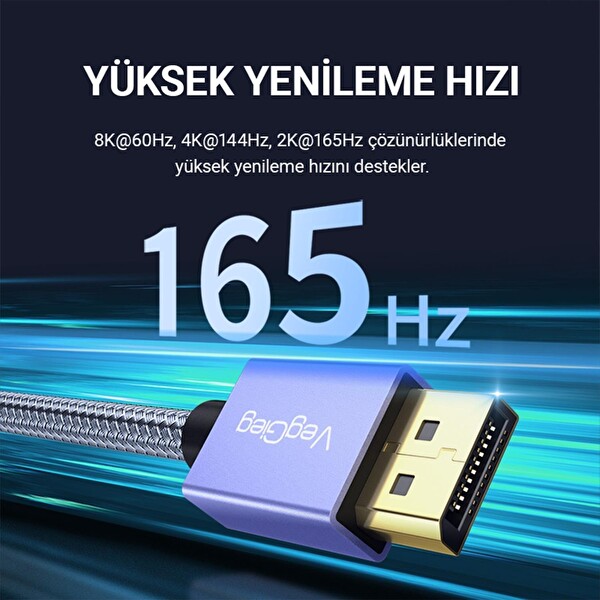 VegGieg 8K/60Hz 4K/165Hz 2K/240Hz DisplayPort 1.4 Kablo 1 Metre