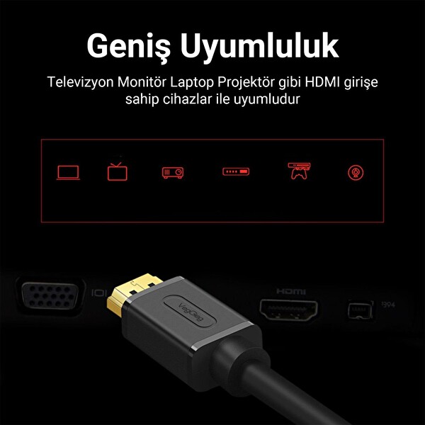 VegGieg 4K 60Hz Dişi Erkek HDMI 2.0 Uzatma Kablosu 3 Metre