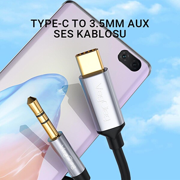 VegGieg V-A624 USB Type-C to 3.5MM Aux Hi-Fi Ses Kablosu 1 Metre