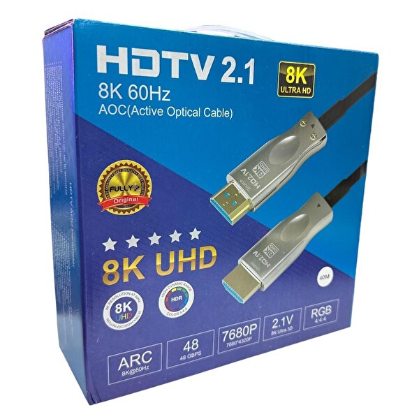 Fully 40 Metre 8K 60Hz AOC Fiber Optik HDMI Kablo 2.1v 7680x4320