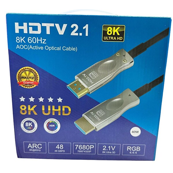 Fully 40 Metre 8K 60Hz AOC Fiber Optik HDMI Kablo 2.1v 7680x4320