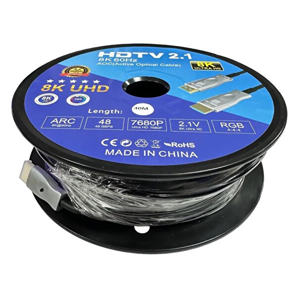 Fully 40 Metre 8K 60Hz AOC Fiber Optik HDMI Kablo 2.1v 7680x4320
