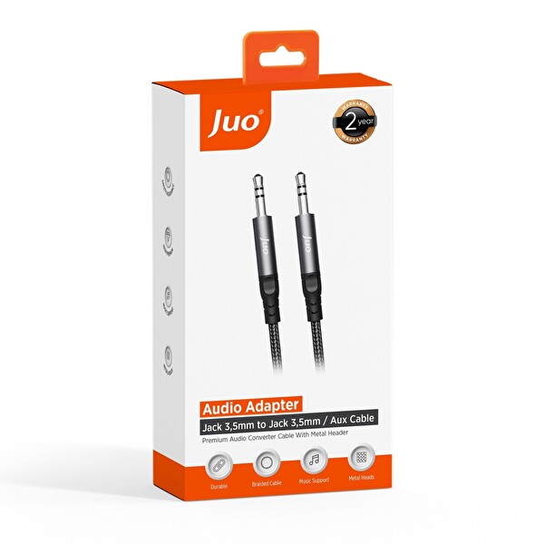 Juo Stereo 3.5MM TRS Jack Örgülü Aux Ses Kablosu 3 Metre