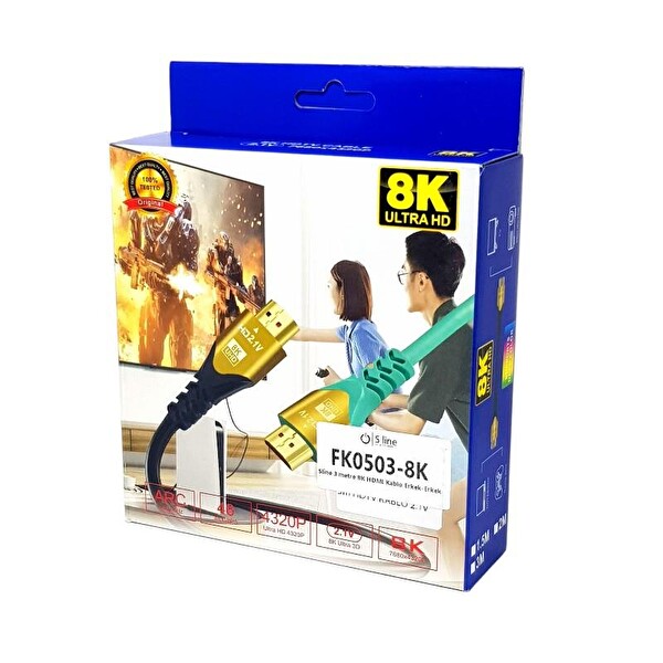 Sline Line Of Technology 8K 3 Metre HDMI Kablo 2.1V 60Hz 7680x4320P
