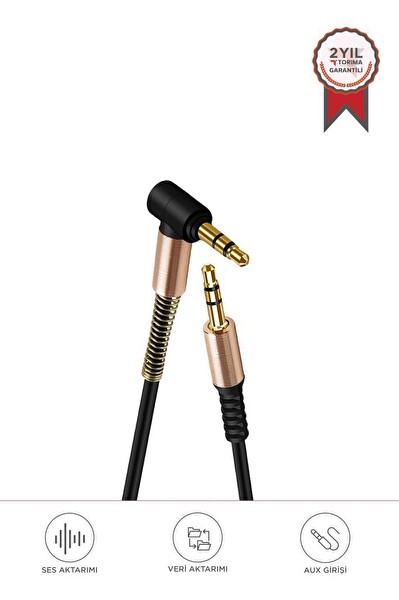 Torima XF-09 Siyah–Altın Uçlu 3.5 mm Stereo Araç Aux Akordeon Ses Kablosu