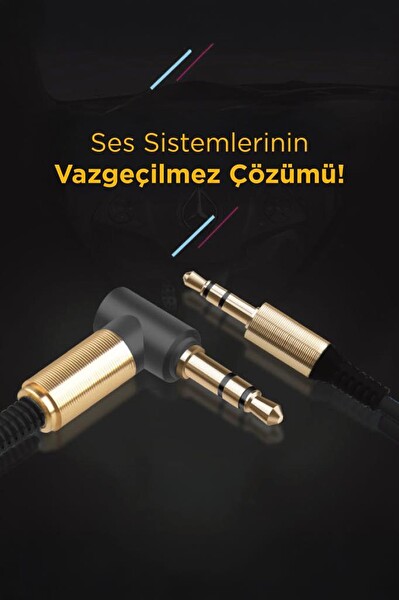 Torima XF-09 Siyah–Altın Uçlu 3.5 mm Stereo Araç Aux Akordeon Ses Kablosu