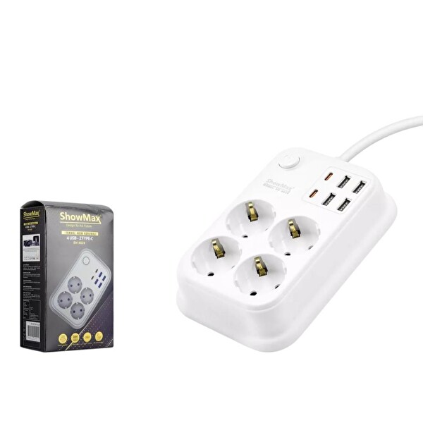 Showmax SH-4629 10A 2500W 2 M 4xUSB 4'lü Termal Akım Korumalı Priz
