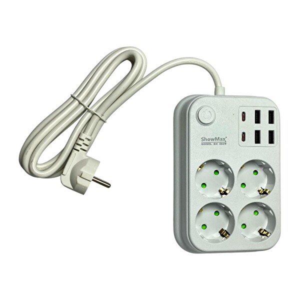 Showmax SH-4629 10A 2500W 2 M 4xUSB 4'lü Termal Akım Korumalı Priz