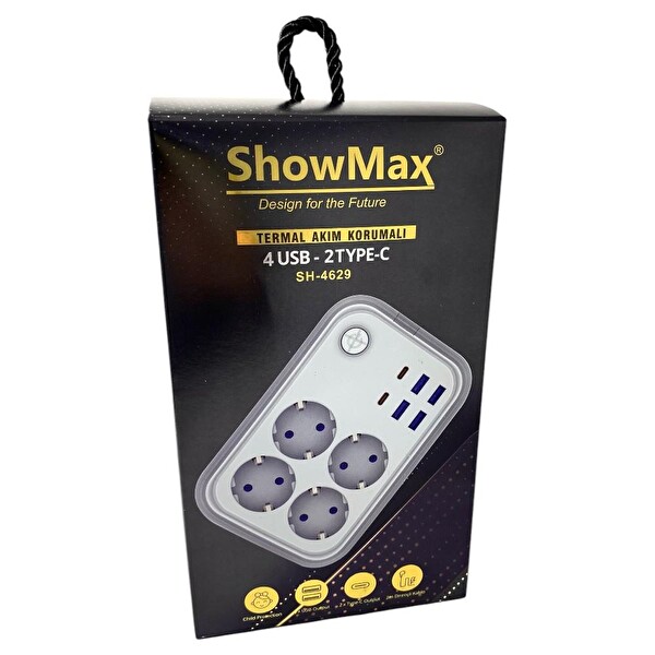 Showmax SH-4629 10A 2500W 2 M 4xUSB 4'lü Termal Akım Korumalı Priz