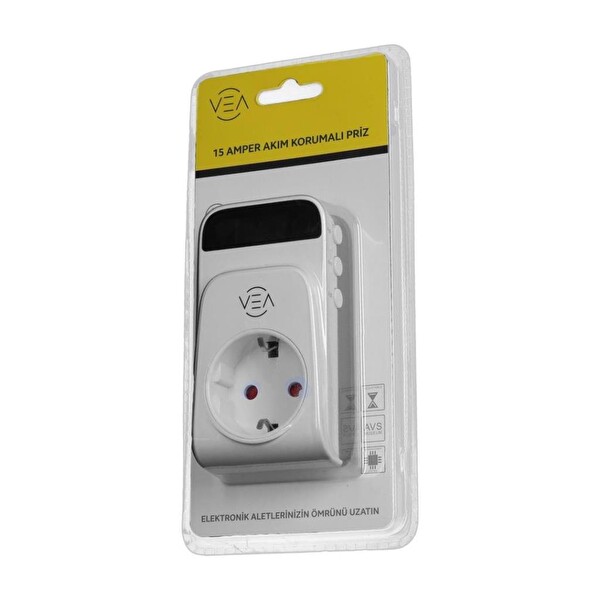 VEA VE-25530 15A 3520W Dijital Göstergeli Aşırı Yüksek Gerilim Akım Korumalı Priz