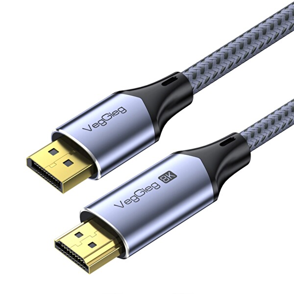 VegGieg DisplayPort DP to HDMI Çevirici Kablo 48 Gbps HDR Destekli Örgülü Adaptör Kablo 2 Metre