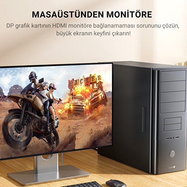 VegGieg DisplayPort DP to HDMI Çevirici Kablo 48 Gbps HDR Destekli Örgülü Adaptör Kablo 2 Metre