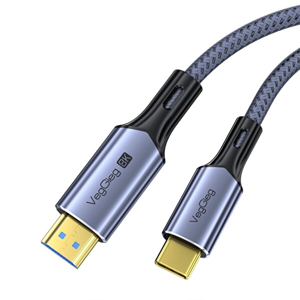 VegGieg USB-C to HDMI 8K 60Hz 4K 240Hz HDR 3D Destekli Örgülü 48 Gbps Görüntü Aktarım Kablosu 2 M