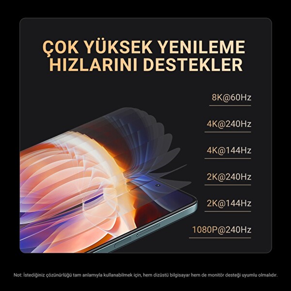 VegGieg USB-C to HDMI 8K 60Hz 4K 240Hz HDR 3D Destekli Örgülü 48 Gbps Görüntü Aktarım Kablosu 2 M