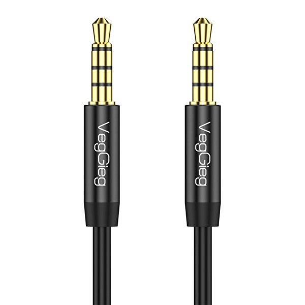 VegGieg 3.5MM TRRS 4 Kutuplu Mikrofonlu Hi-Fi Stereo AUX Erkek to Erkek Ses Kablosu 5 Metre