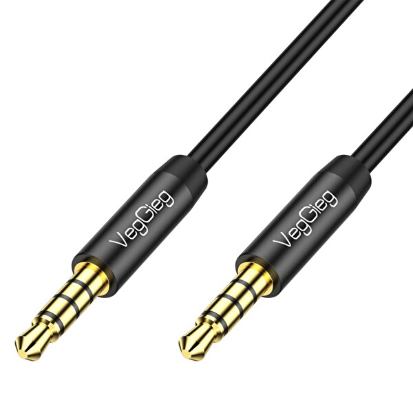 VegGieg 3.5MM TRRS 4 Kutuplu Mikrofonlu Hi-Fi Stereo AUX Erkek to Erkek Ses Kablosu 5 Metre