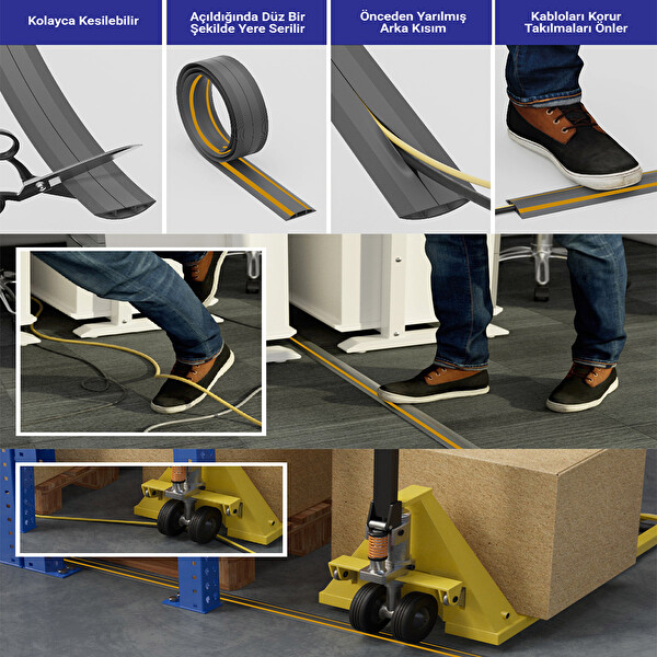 Greentech GT-KK09 Gri Esnek Kablo Kanalı Şeritli