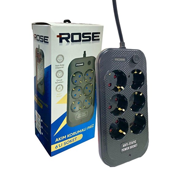 Rose GR-600 2 Metre Kablolu 6'lı Akım Korumalı Grup Priz