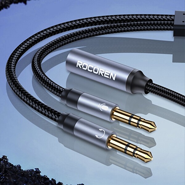 Rocoren Hi-Fi TRRS Mikrofon ve Kulaklık Ayırıcı 3.5mm Y Jack Kablo