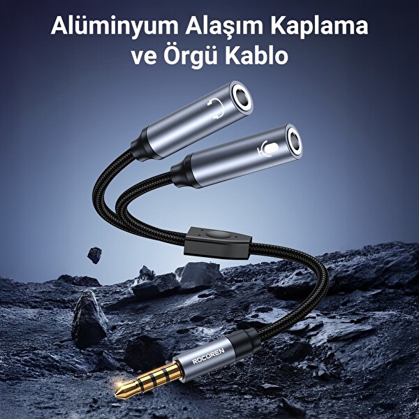 Rocoren Hi-Fi TRRS Mikrofon ve Kulaklık Birleştirici 3.5mm Y Jack Kablo