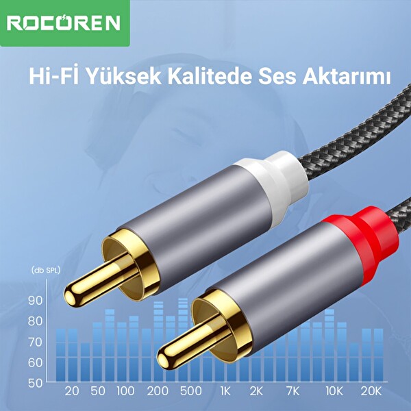 Rocoren 3.5 MM AUX Jack to RCA Hi-Fi 3 M Ses Kablosu