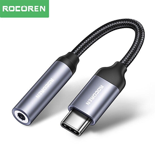 Rocoren DAC Çipli Type-C to 3.5 MM Jack Aux Ses Dönüştürücü Çevirici Kablo Adaptör