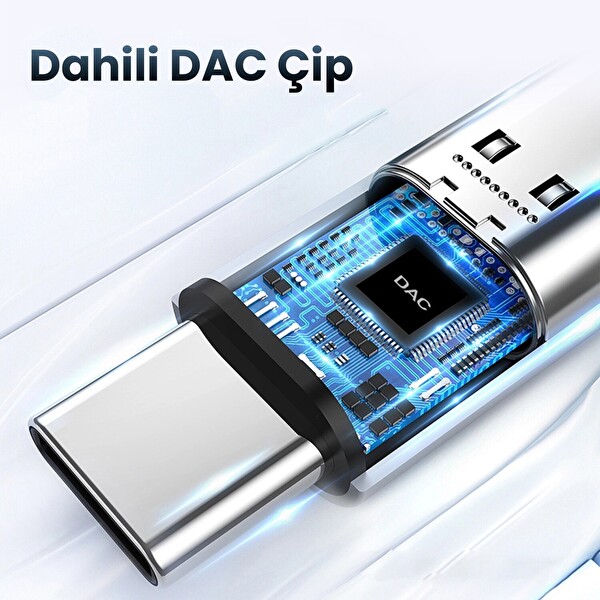 Rocoren DAC Çipli Type-C to 3.5 MM Jack Aux Ses Dönüştürücü Çevirici Kablo Adaptör