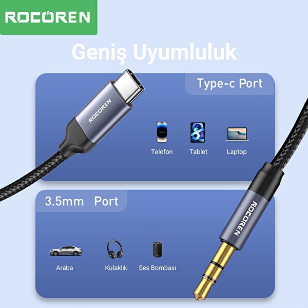 Rocoren Type-C to 3.5 MM Jack AUX Hi-Fi DAC Ses Kablosu 50 CM