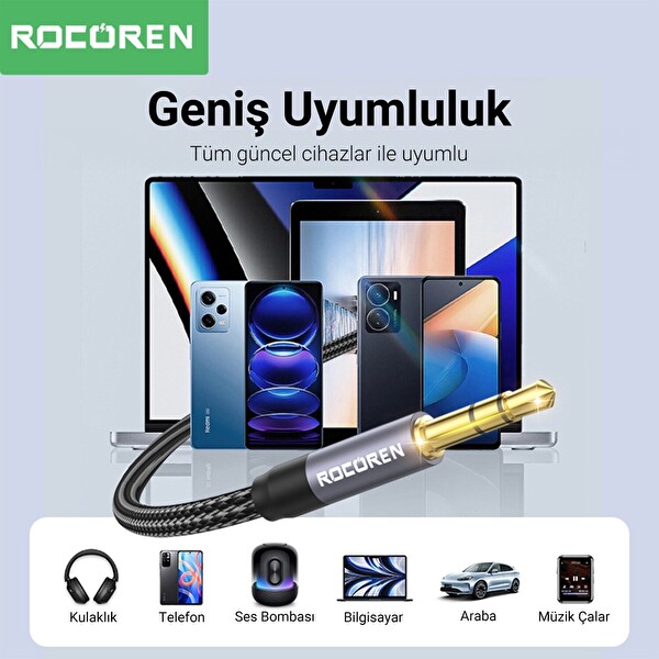 Rocoren 3.5 MM Hi-Fi TRS AUX Ses Kablosu 5 M