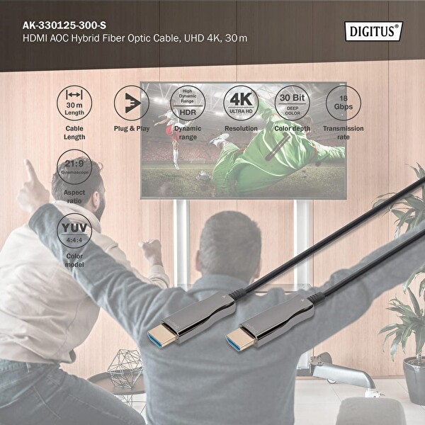 Digitus 30 M 4K Fiber HDMI Kablo – Sıkıştırmasız Görüntü Aktarımı AOC