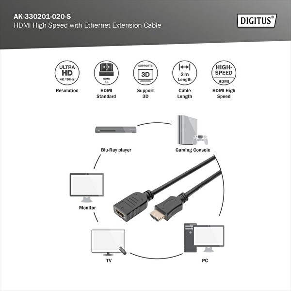 Digitus AK-330201-020S 2 M HDMI Uzatma Kablosu