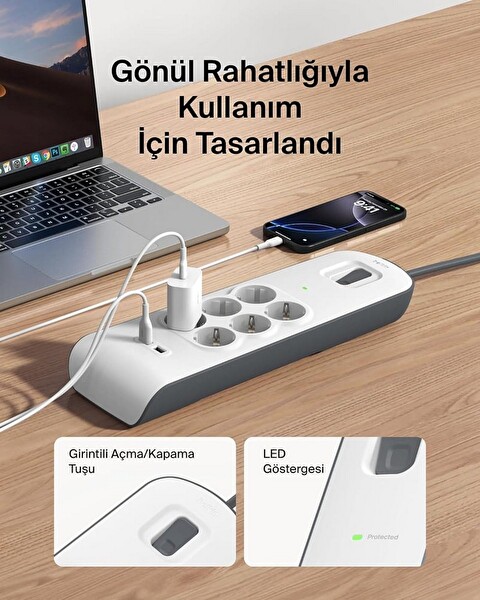 Belkin Surge Plus BSV604 6x Akım Korumalı Priz - 2x USB-A