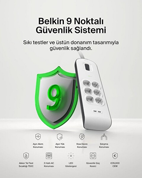 Belkin Surge Plus BSV604 6x Akım Korumalı Priz - 2x USB-A